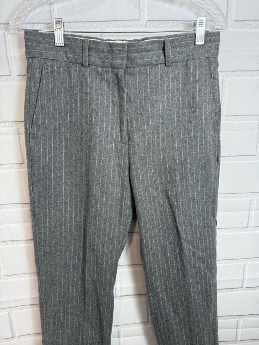 Sandro Paris Gray Pinstripe Wool Dress Classic  designer Pants Size 40 / US 8 - Picture 5 of 16